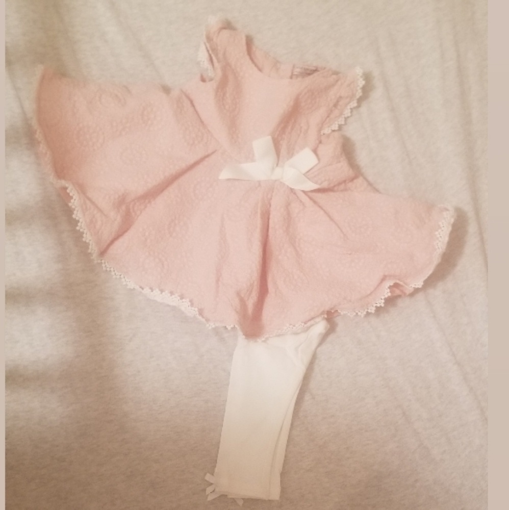 Baby girls pink embroidered tunic with leggings.